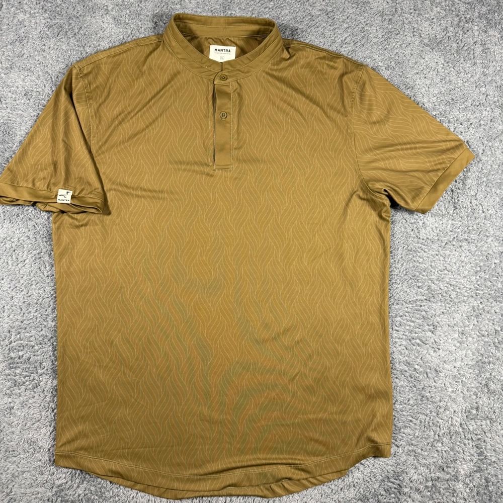 Mantra Golf Polo Shirt Mens Large Green Wavy Pattern Band Collar Performance